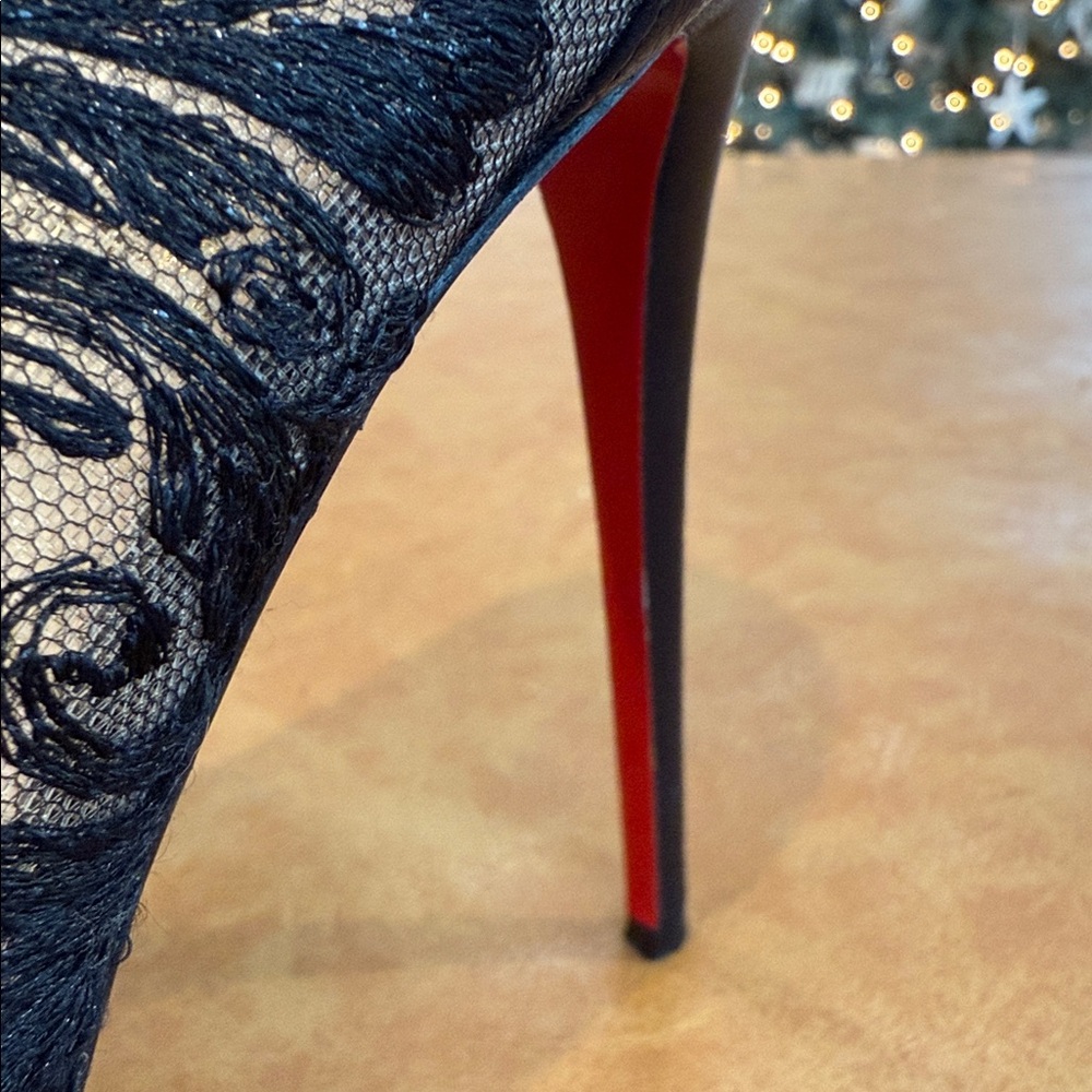Christian Louboutin Black Lace Peep-Toe Heels - Picture 10 of 11